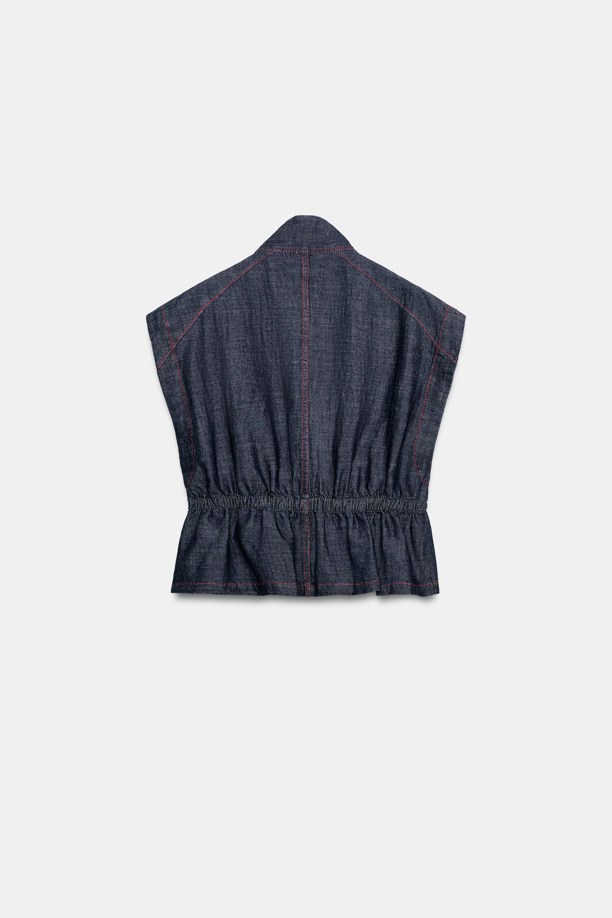 LINEN VEST WITH CONTRASTING TOPSTITCHING